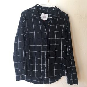 Black and Grey Plaid Button Down Shirt